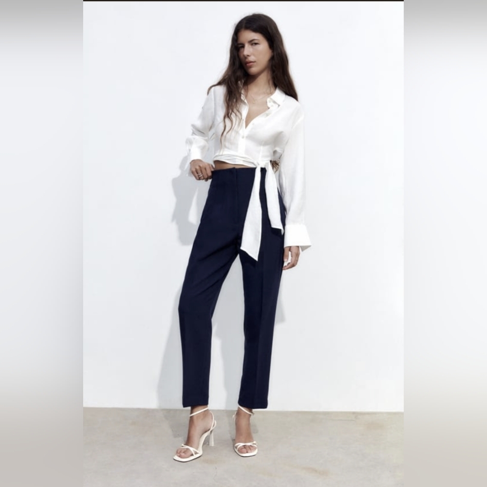 NWT Zara Straight Leg Ankle Pant, Navy,Size L